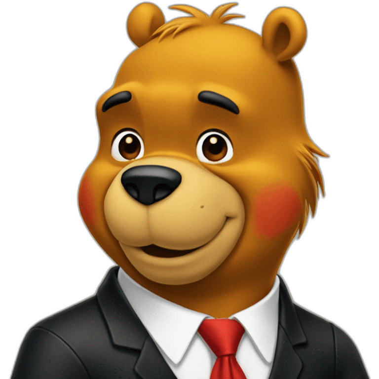 winnie the pooh wear black suit with a red tie emoji