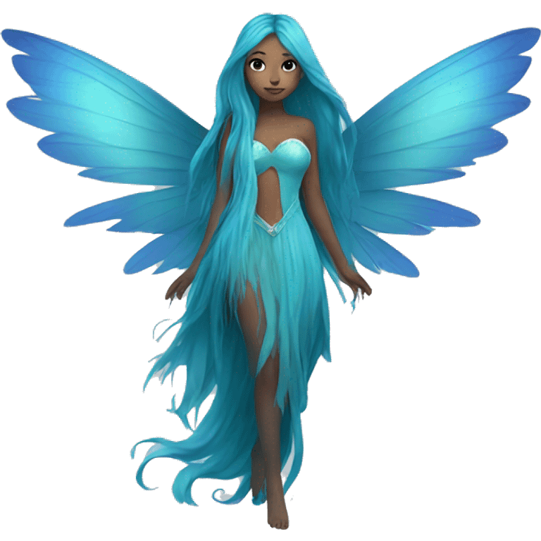 Beautiful, fairy, blue, turqoise, long hair, big wings emoji