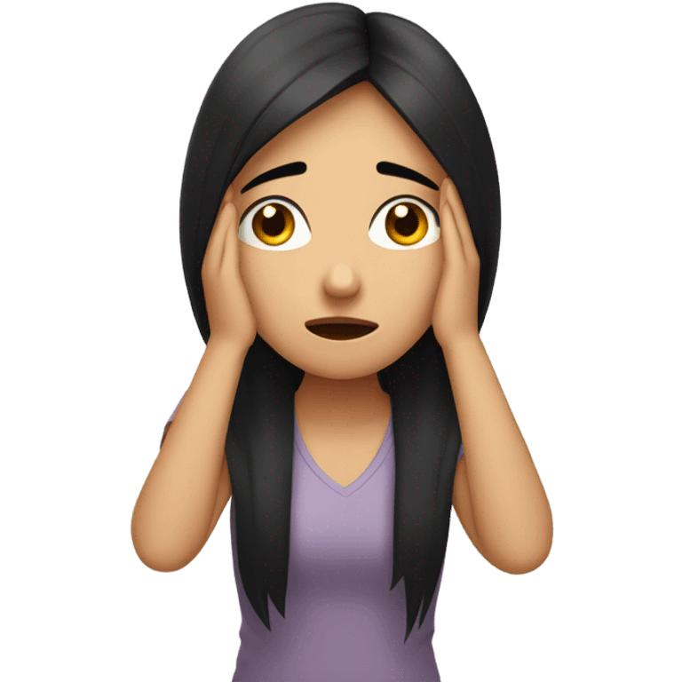 Girl with black hair grabbing her hair, stressed emoji