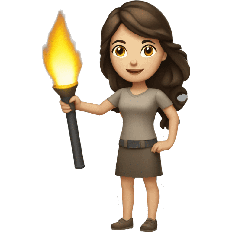 Brunette woman holding torch emoji