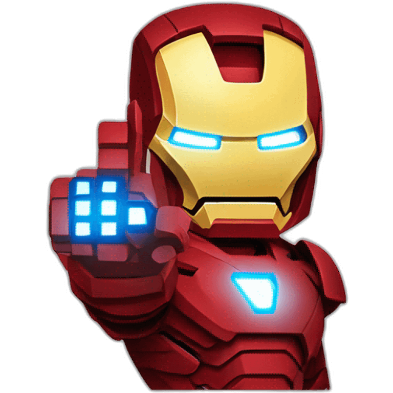 iron man in pixel art showing the finger emoji