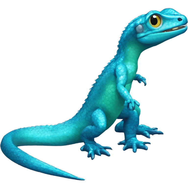 Cyan Shiny Glossy Lizard-Reptile-Raptor-Fakémon with dark-blue patterns Full Body emoji