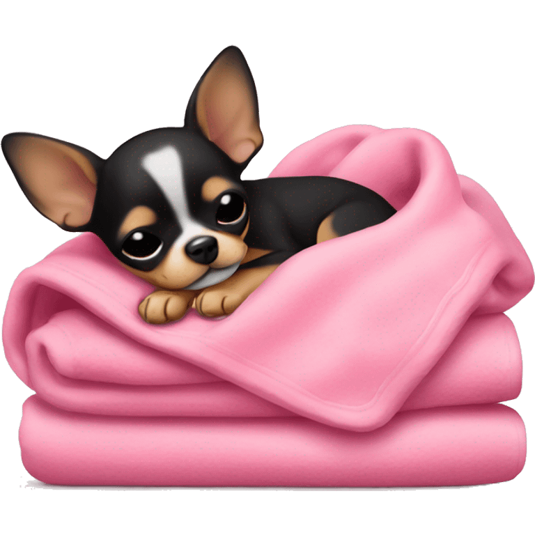 black & tan chihuahua puppy sleeping with a pink blanket  emoji