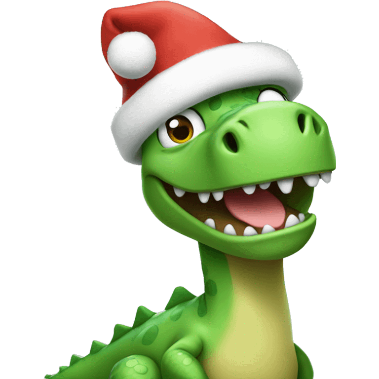 Happy green dinosaur wearing a Santa hat  emoji