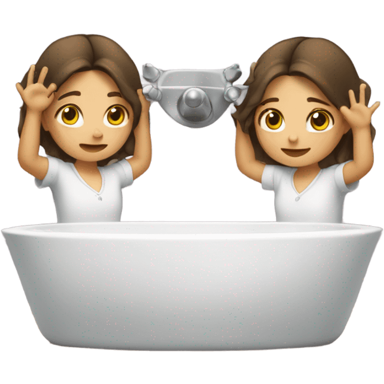 Girl with brown hair turning on two sinks, one with each hand emoji