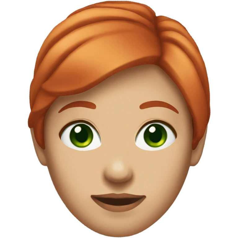 red straight haired woman face with green eyes short hair emoji