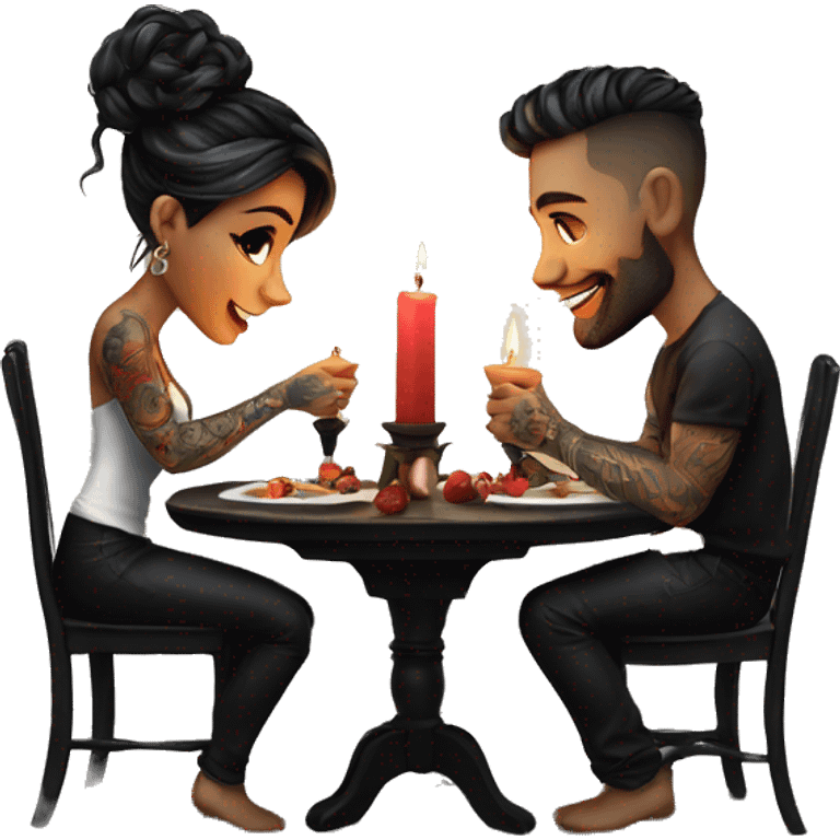 romantic candle light dinner for beautiful tattooed couple emoji