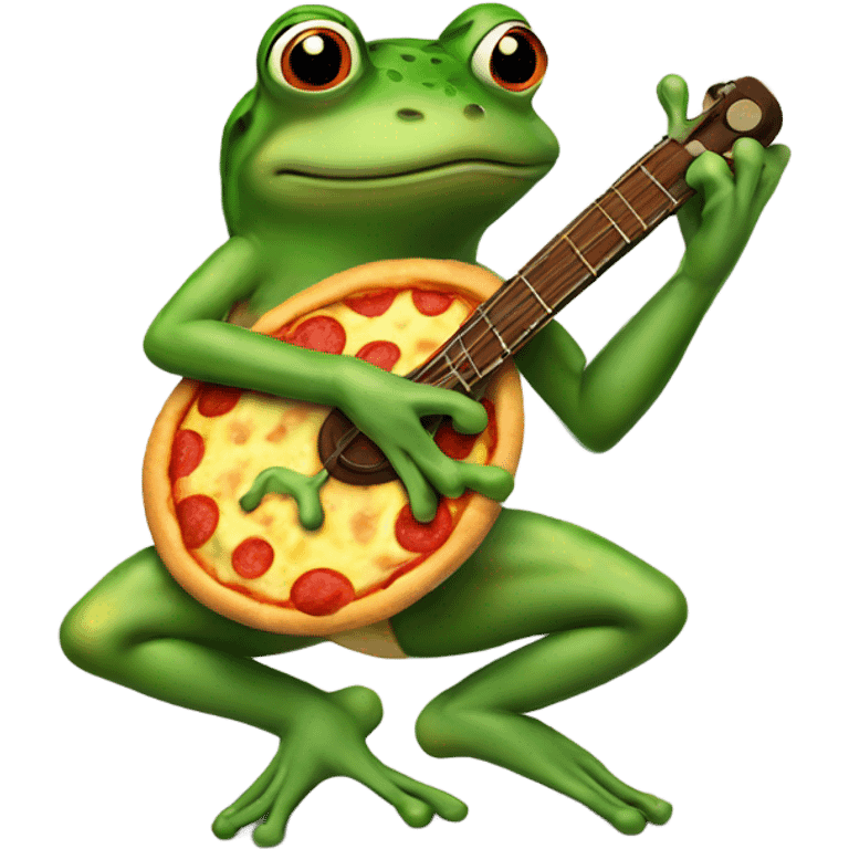 Frog playing a banjo on top of a pizza  emoji