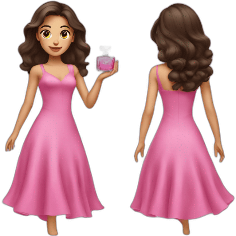 woman brunette with perfume dressed in pink dress emoji