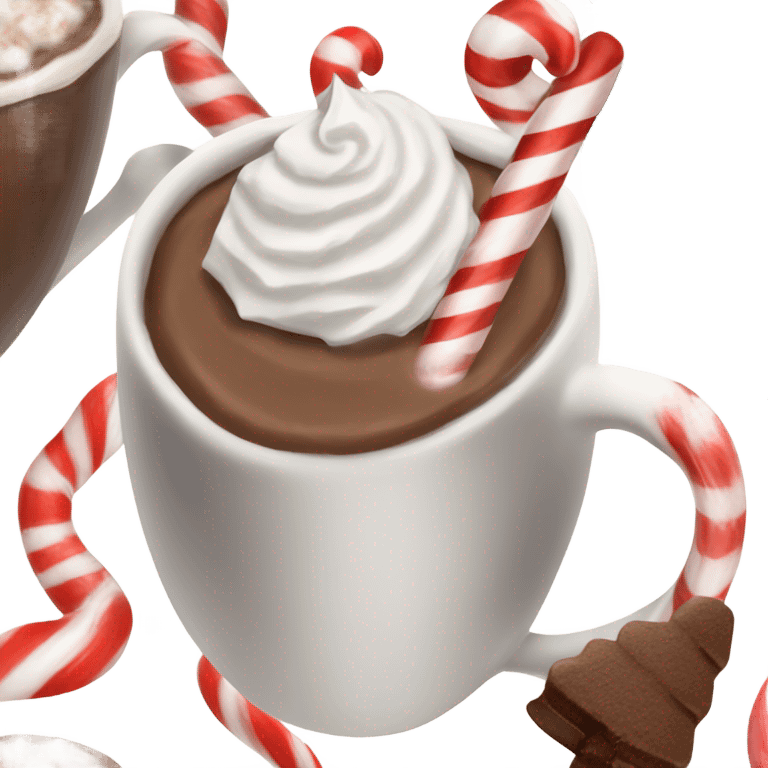 Hot cocoa with whip cream  and a peppermint stick  emoji