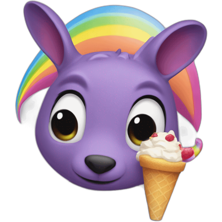 Purple aardvark with a long nose holding a rainbow parfait emoji