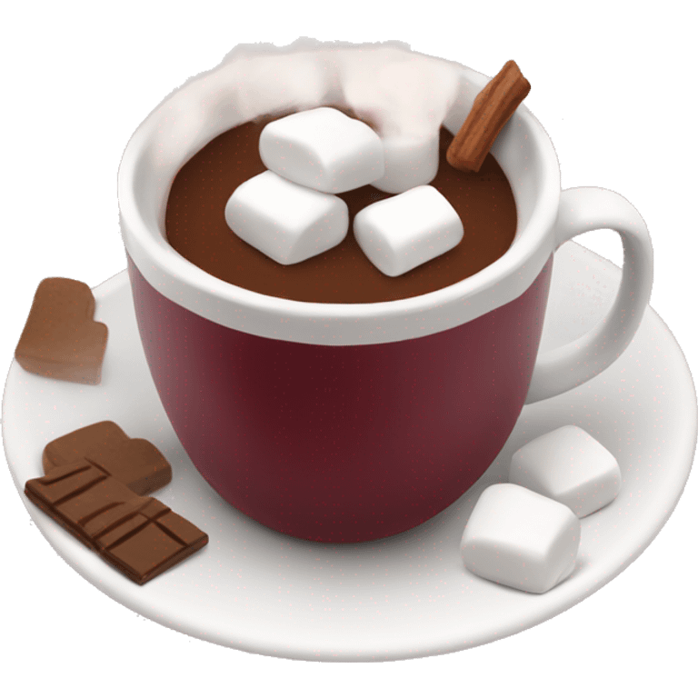 Burgundy mug of hot chocolate with marshmallows  emoji