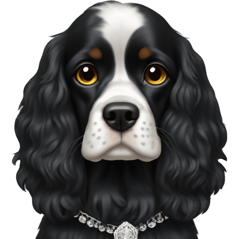 Small completely black king spaniel with white on chest emoji