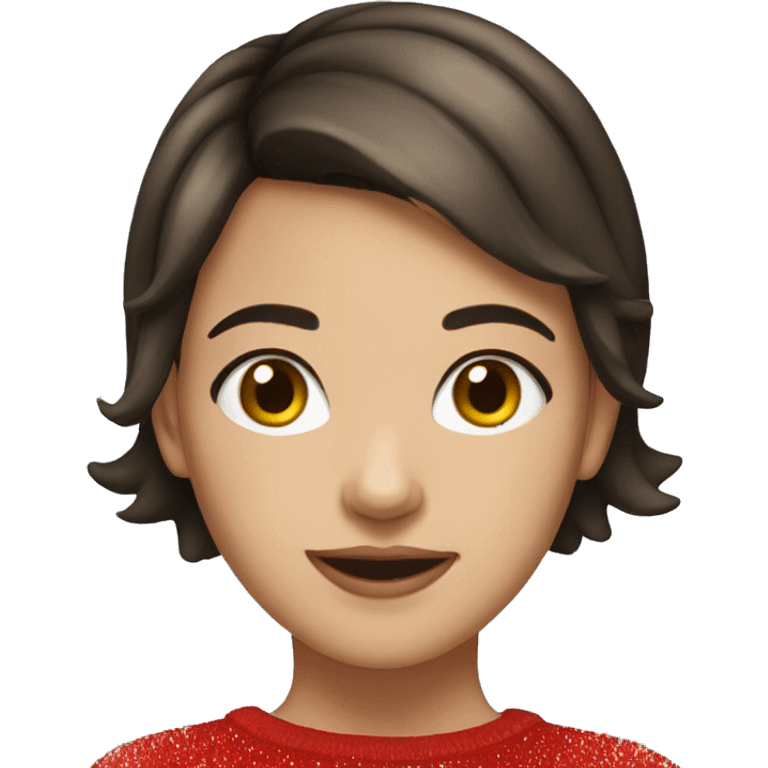 Short hair brunette girl in Christmas spirit emoji