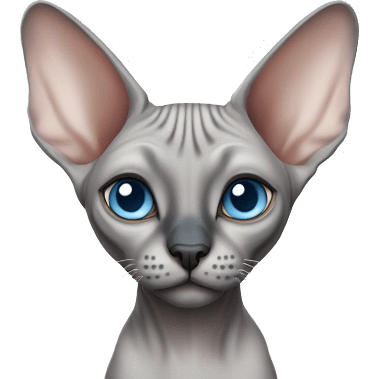 grey sphynx cat with light blue eyes and black nose emoji