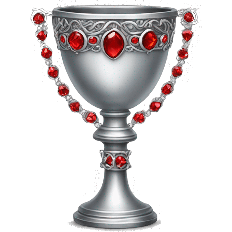 Silver chalice with a detailed and decorated outside in silver and red jewels emoji