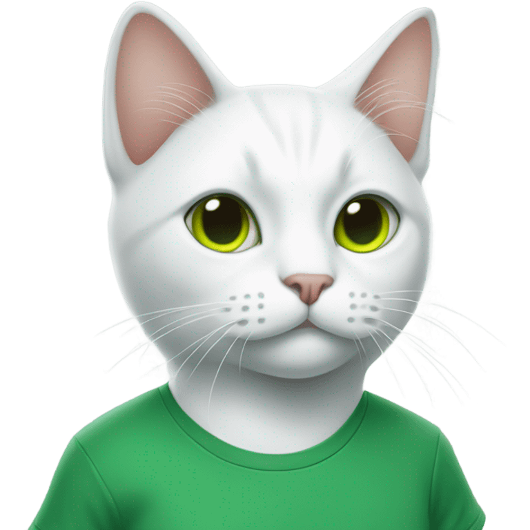 a white cat manager in green t-shirt emoji