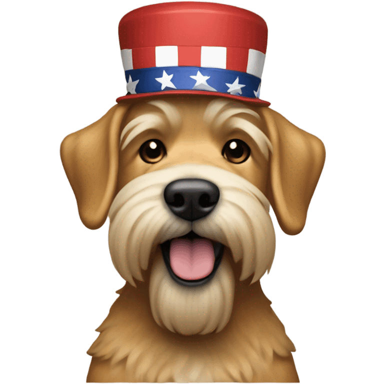 Trump with a wheaten terrier wearing maga hat emoji