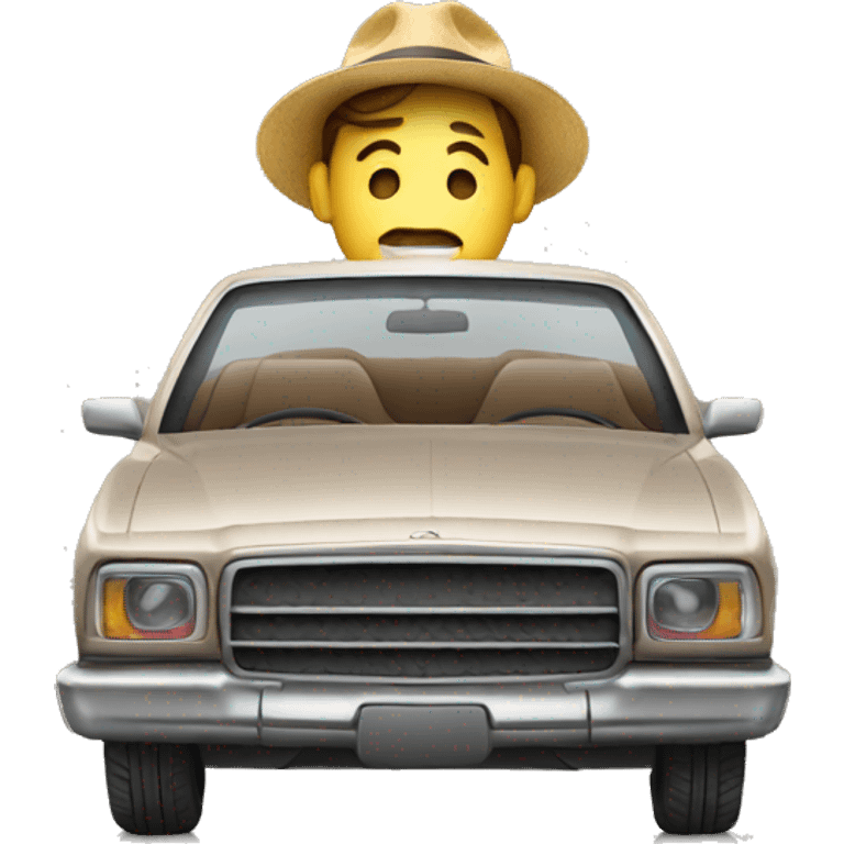 car holding man wearing hat written ATM emoji