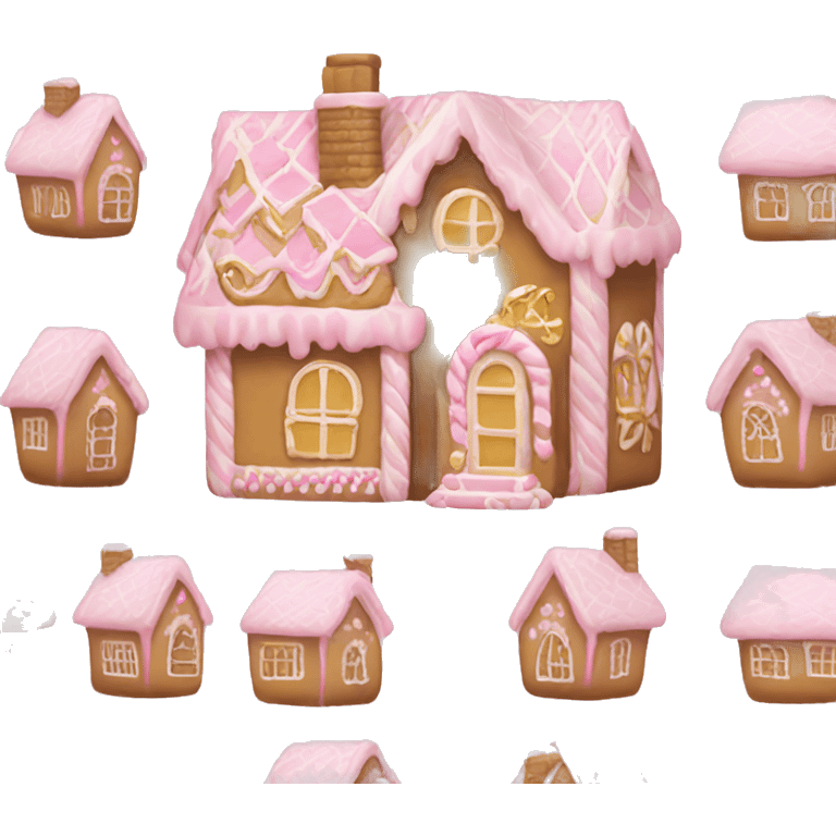 light pink and gold and white gingerbread house emoji