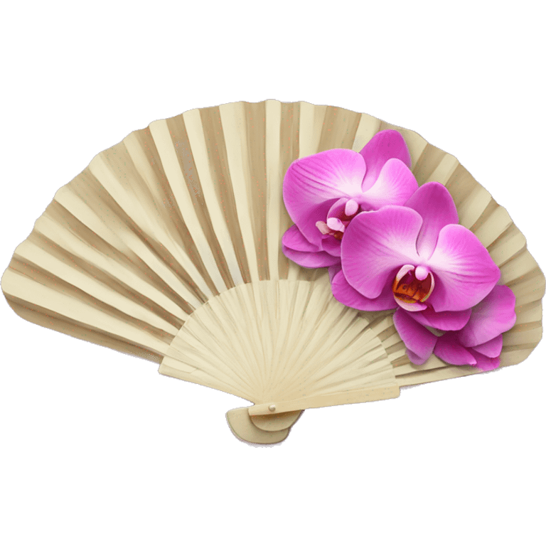 Pink venus hand fan with orchids emoji