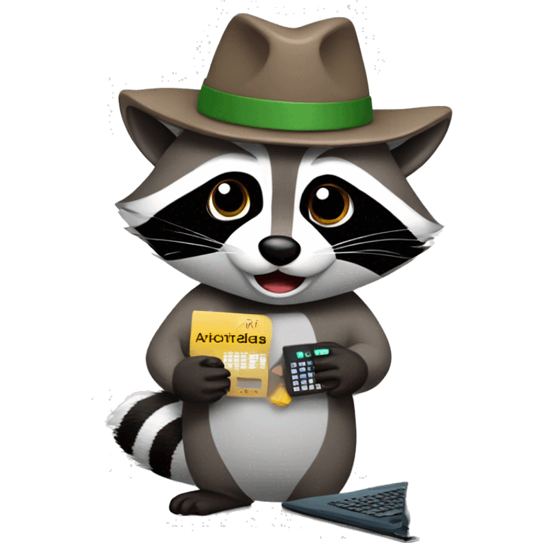 Raccoon with hat and computer and a ad with the sentence "Actividades Registradas" emoji