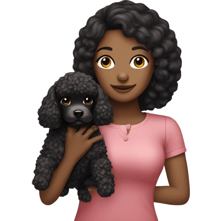 a black haired Women holding a tiny play poodle emoji