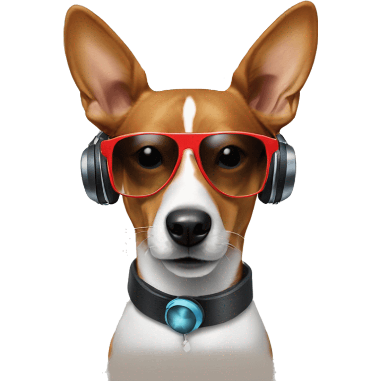 Dog basenji in sunglasses and headphones  emoji