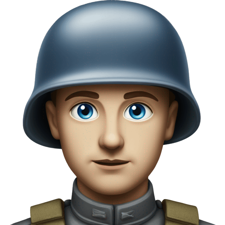 blue eyed guy 28 years old german soldier in helmet 1940 photorealistic serious emoji