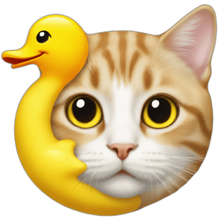 Cat upside down with a yellow rubber duck on top emoji