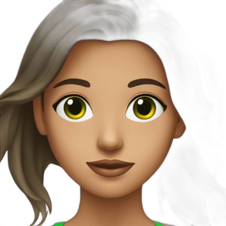 young brunette woman with green eyes on the beach emoji