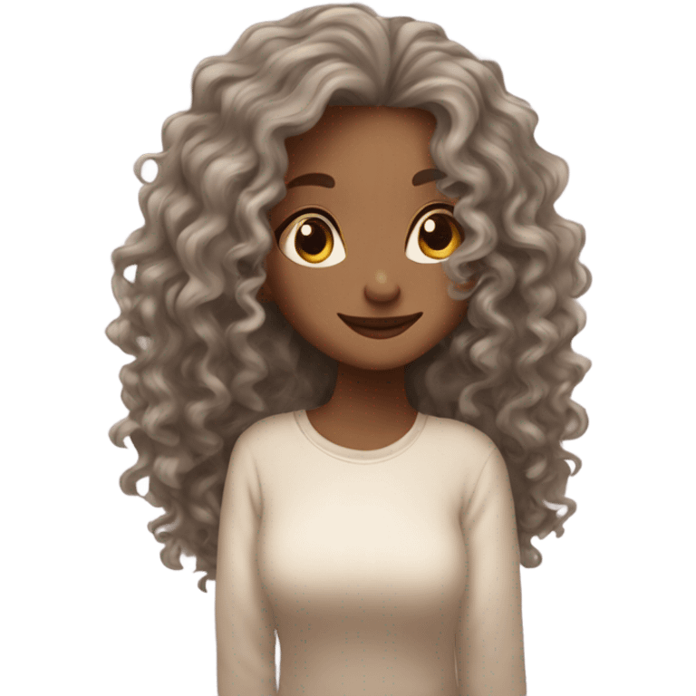 ￼ white girl with the long curly hair slips in a cozy atmosphere emoji