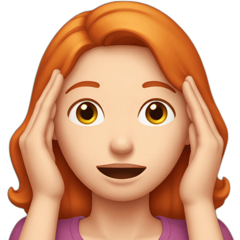 woman redhead who is covering her ears with hand emoji