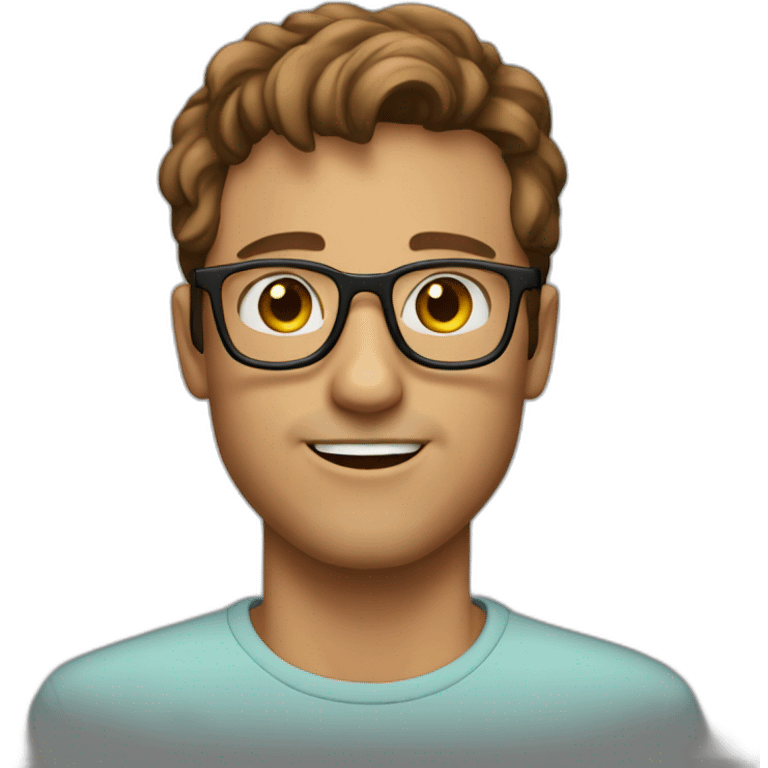 Create an emoji of a very enthousiastic guy with brown hair, a broad jaw line and glasses. emoji