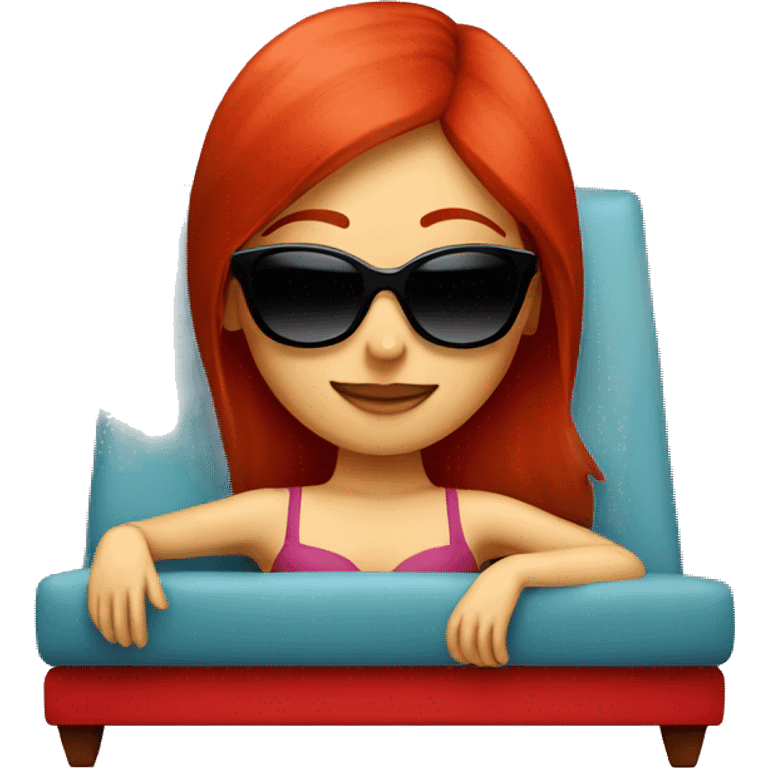 Red hair girl laying on a red Red chaise lounge with sunglasses on emoji