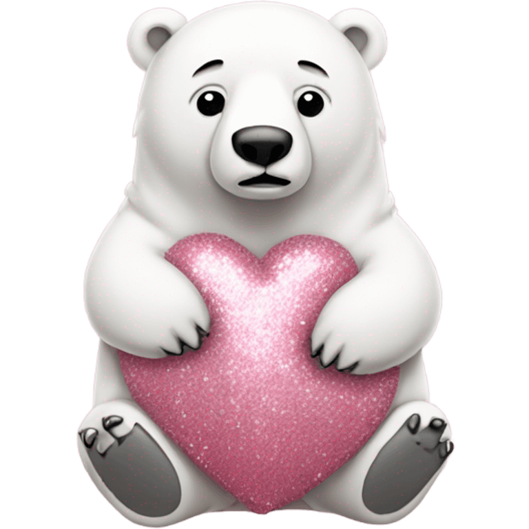 Rose pink full body polar bear sitting down with glitter emoji