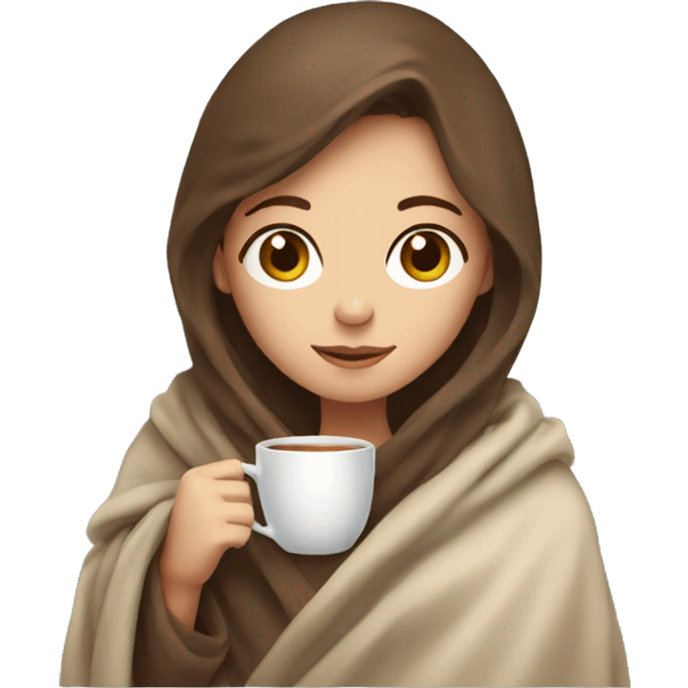 brown haired girl in blanket drinking tea emoji