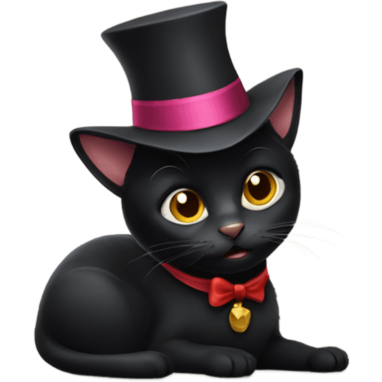 Black cat wearing silly hat emoji