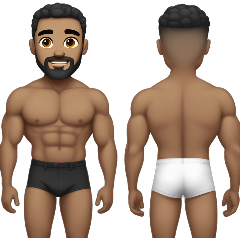 White skin, black hair, hairy body, Bodybuilder, high and tight military haircut, wearing undies emoji