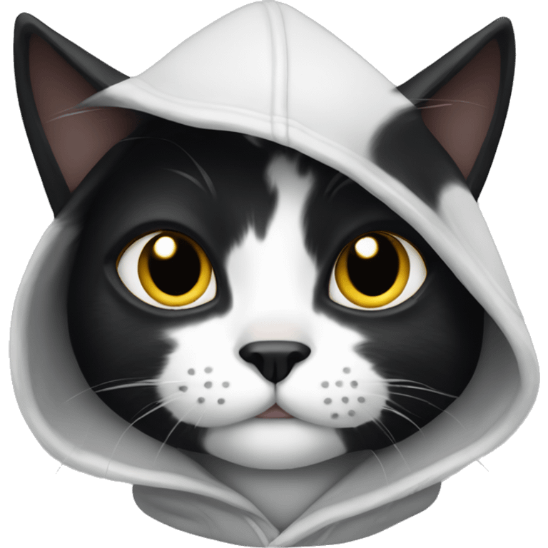 a black cat with white spots in a hooded sweatshirt emoji