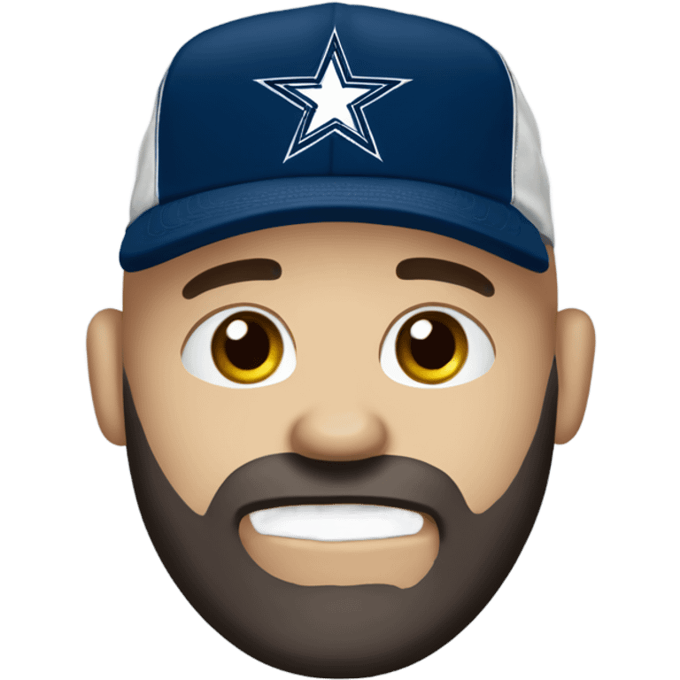 Bald white male with dark brown beard holding dark blue Dallas Cowboys hat. He’s crying because he’s ashamed of being bald  emoji