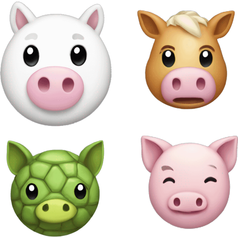 one animal containing pieces of a unicorn, a turtle, a cat, and a pig emoji