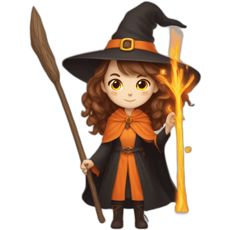 brown hair girl witch and orange cat wizard emoji