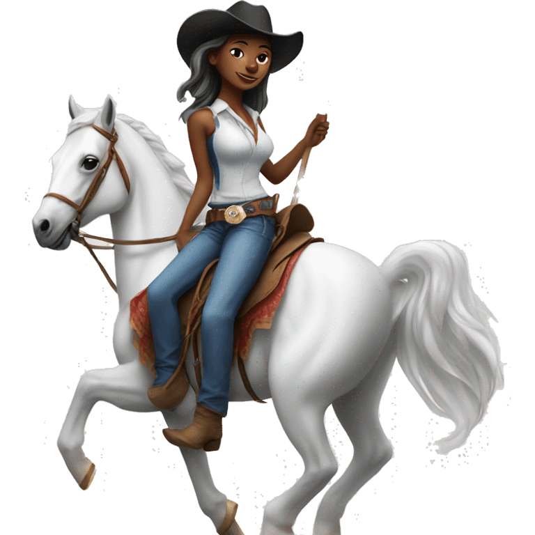 Woman with a cowboy hat and american flag riding White horse emoji