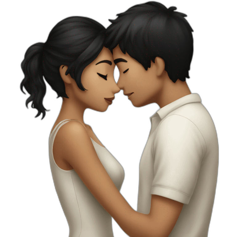 Boy black hair kissing girl black hair emoji