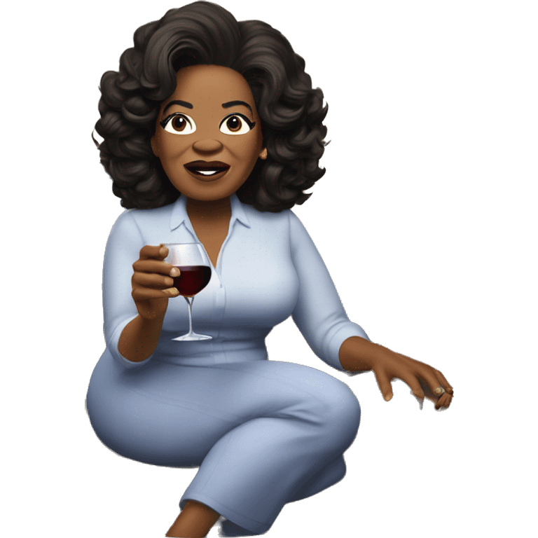 Oprah Winfrey mad and drinking a bottle of wine while watching TV emoji