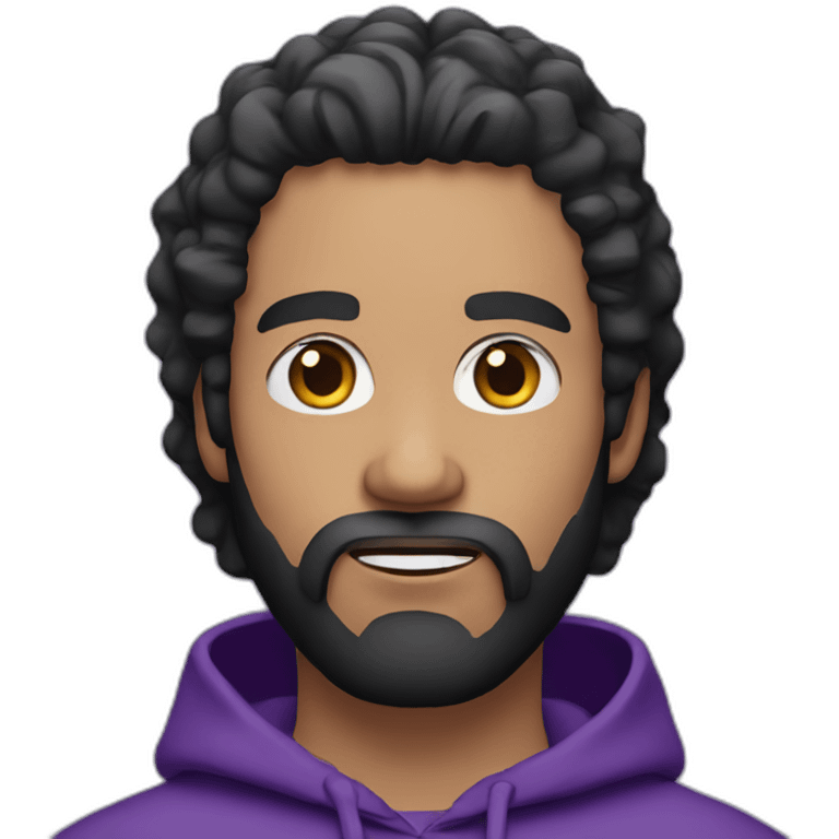 White man wirh Black hair and beard with purple hoodie  emoji