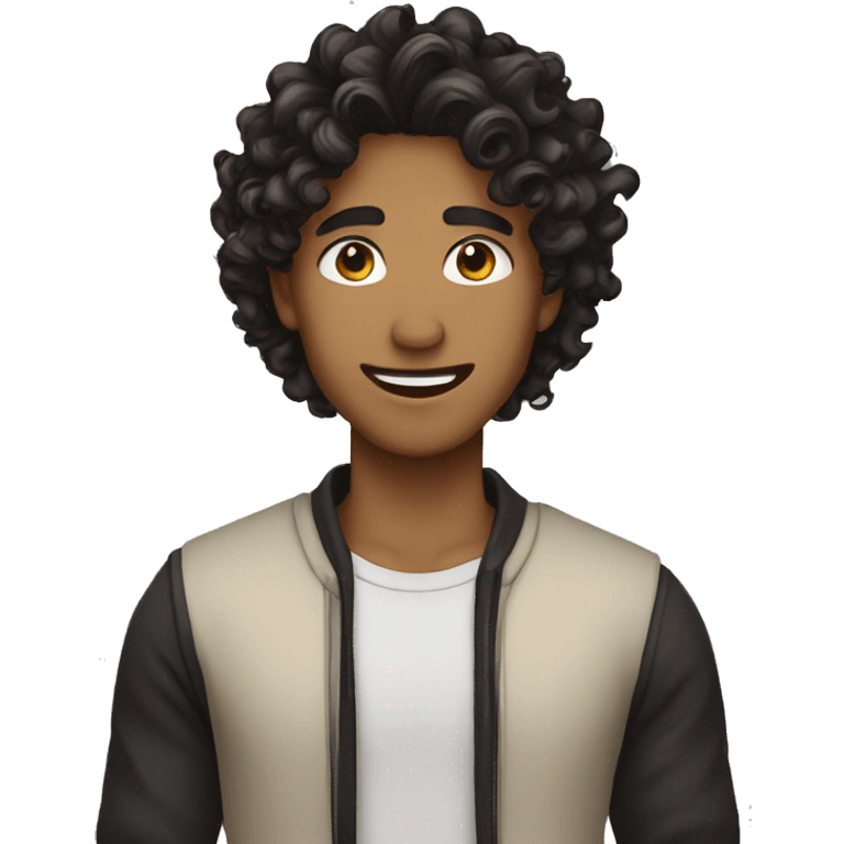 Male Brown face with black long curly wavy hair  emoji