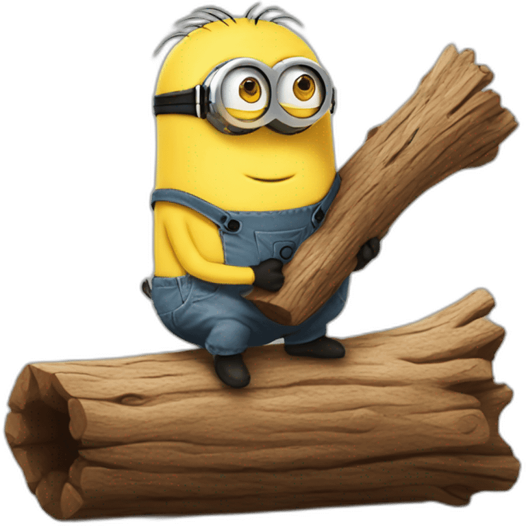 minion cutely hugs a log holding it in front of him emoji