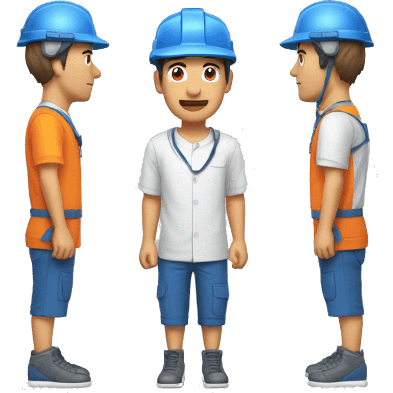 Técnico que repara electrodomésticos, con una gorra naranja y una camisa azul con blanco, con humor triste.  emoji